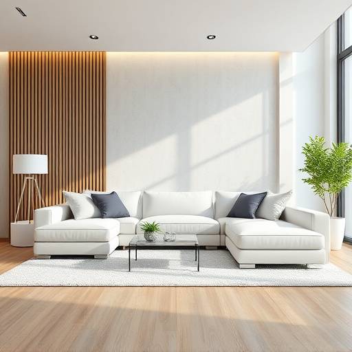 A 3D rendering of a custom-designed sofa in a modern living room