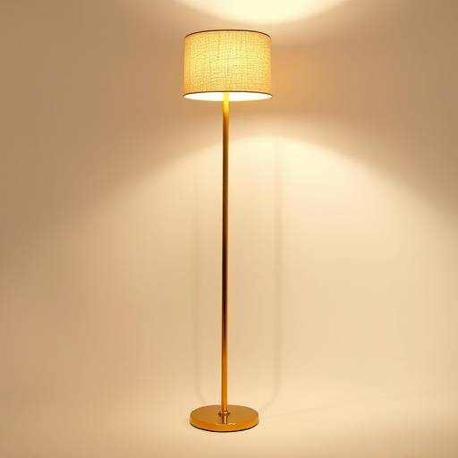A handcrafted Lumino Home floor lamp with a brushed brass finish and a linen shade