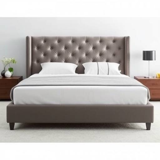 King-sized bed with a tufted headboard and a platform base
