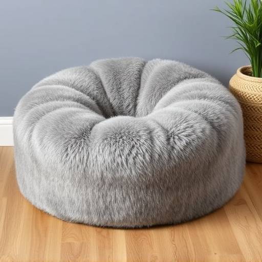 Large, beanbag-style pouf upholstered in faux fur