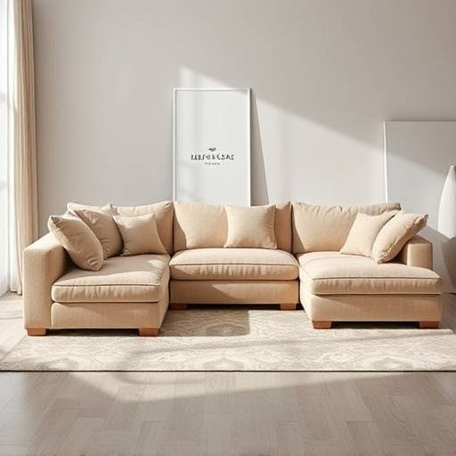 Modern modular sofa with deep seating and oversized cushions in a light beige color