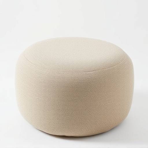 Round pouf upholstered in soft, textured fabric