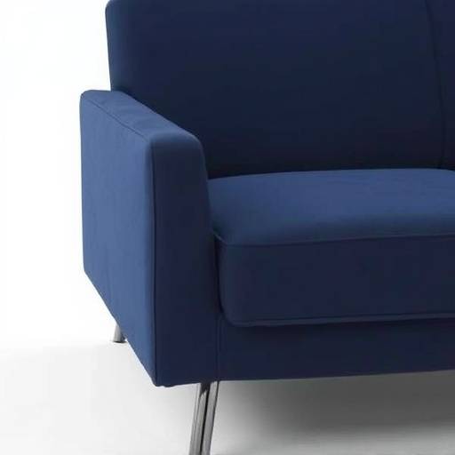 Sleek, low-profile sofa in a dark blue color with minimalist metal legs