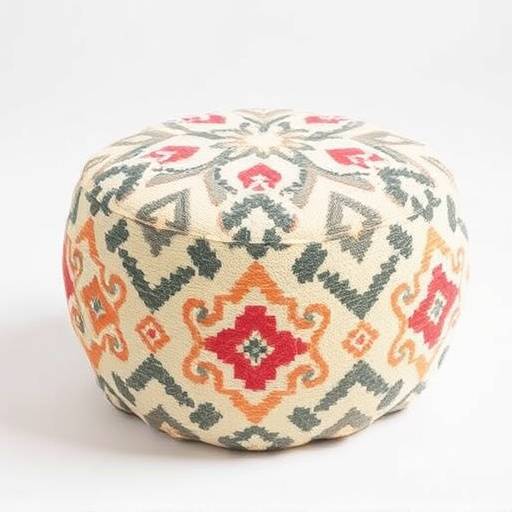 Stylish pouf in geometric patterned fabric
